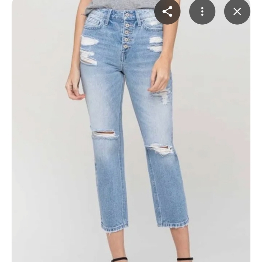 VERVET Distressed Button Fly Jeans Light Wash Straight Leg Crop Denim Size 24
